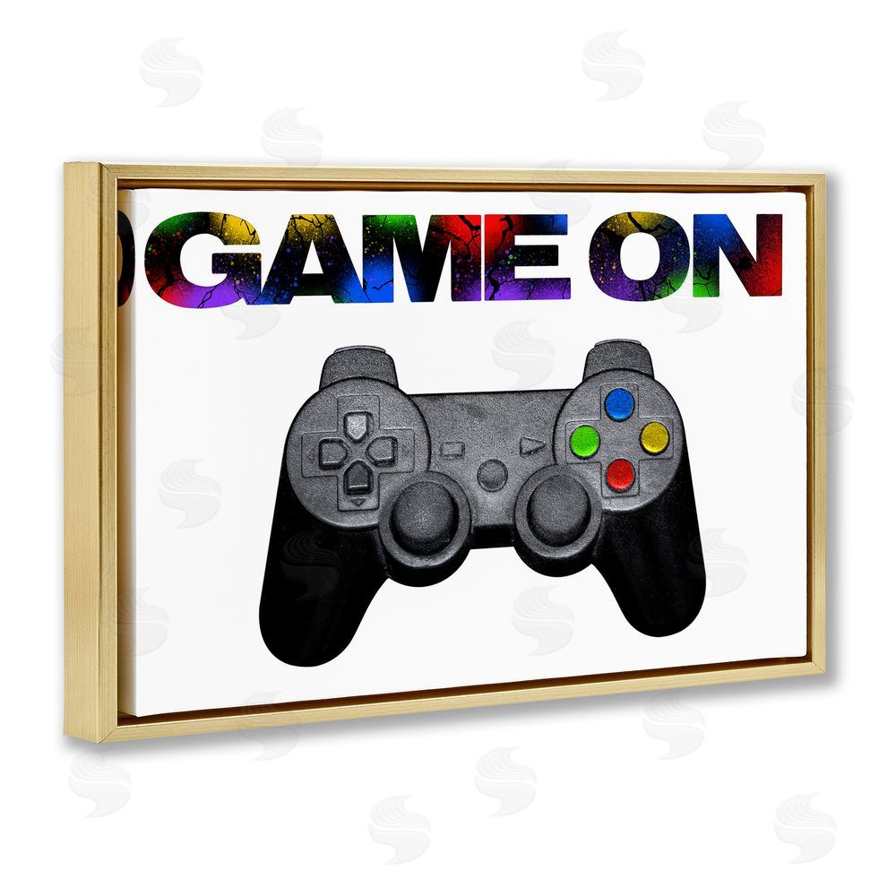Marcus Prime Controller Game On Splatter Gold Floating Frame Canvas Wall Art Print