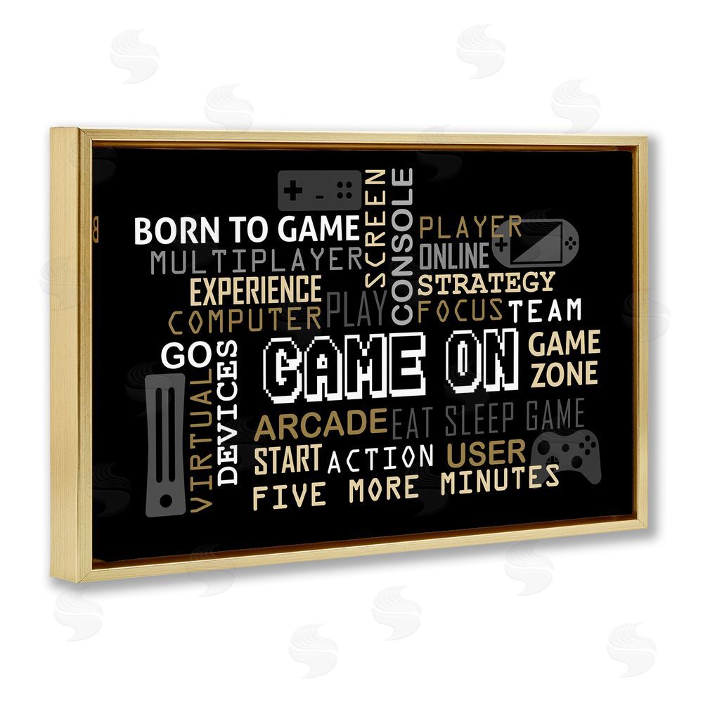 Kim Allen Game On Gamer Typography Gold Floating Frame Canvas Wall Art Print