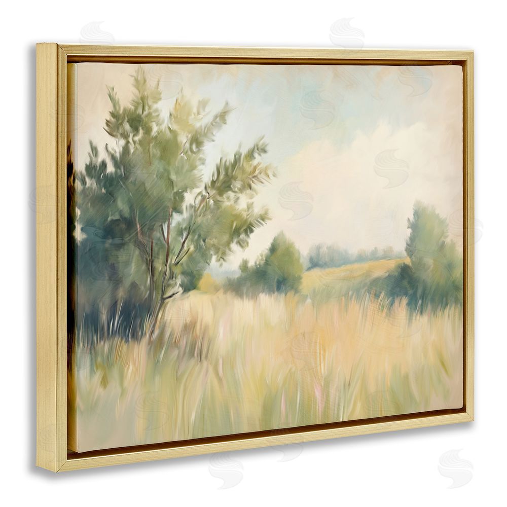 Kim Allen Summer Green Meadow Gold Floating Frame Canvas Wall Art Print