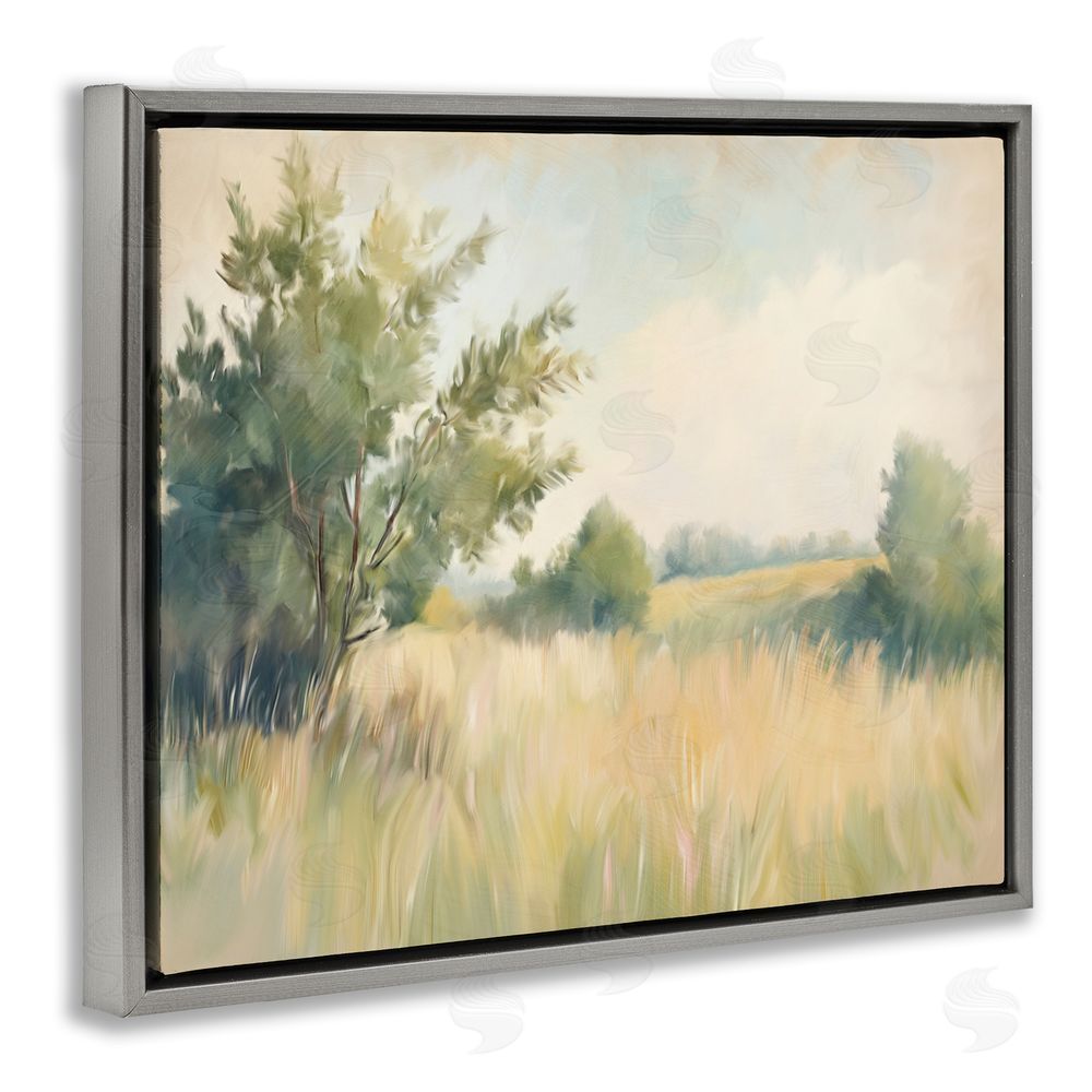 Kim Allen Summer Green Meadow Gray Floating Frame Canvas Wall Art Print