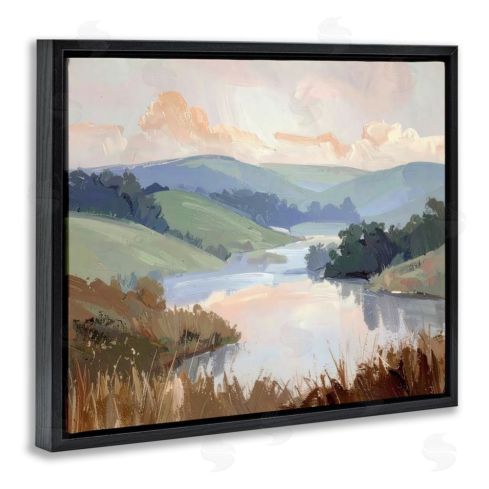 Alonza Saunders Muted Distant Mountains Black Floating Frame Canvas Wall Art Print
