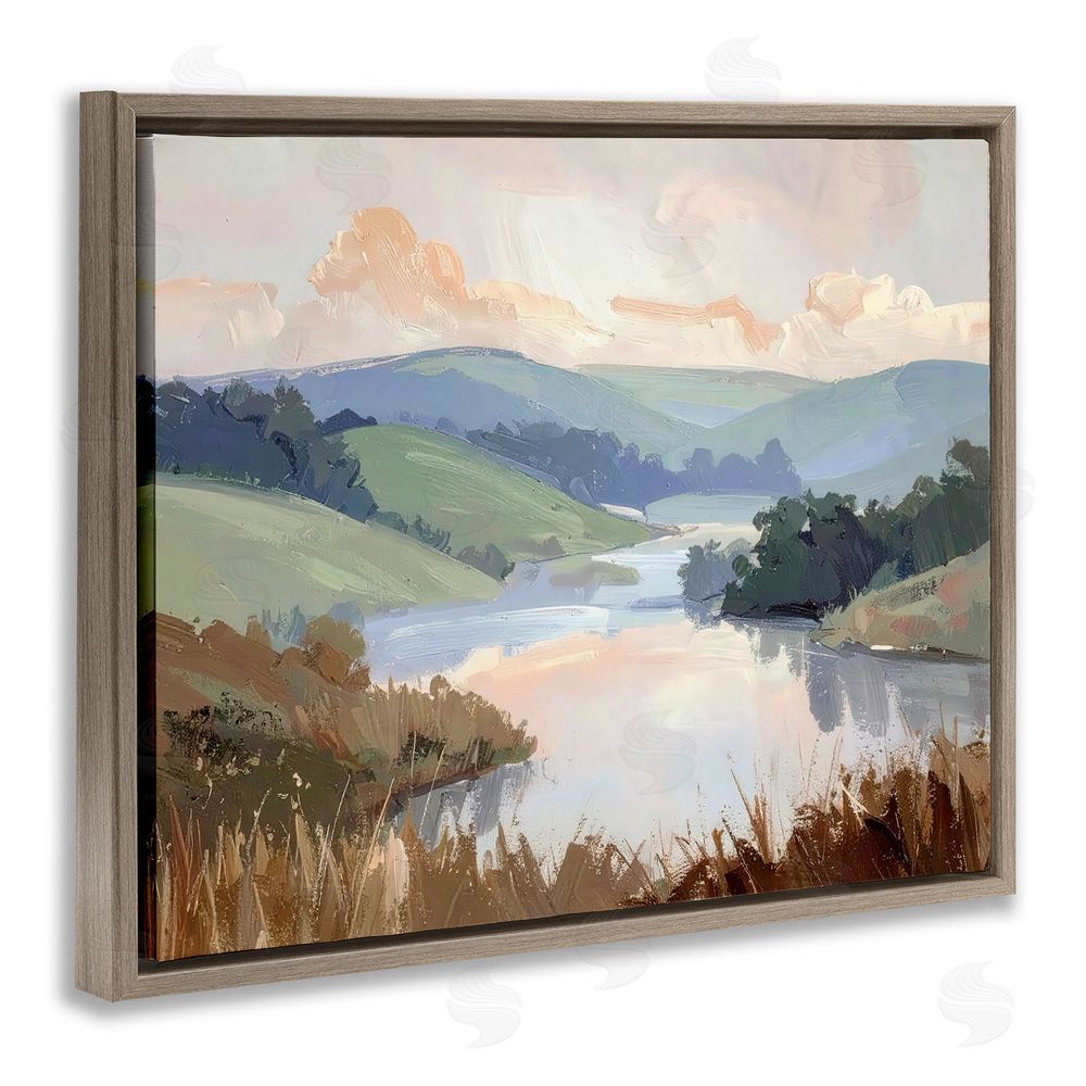 Alonza Saunders Muted Distant Mountains Brown Floating Frame Canvas Wall Art Print