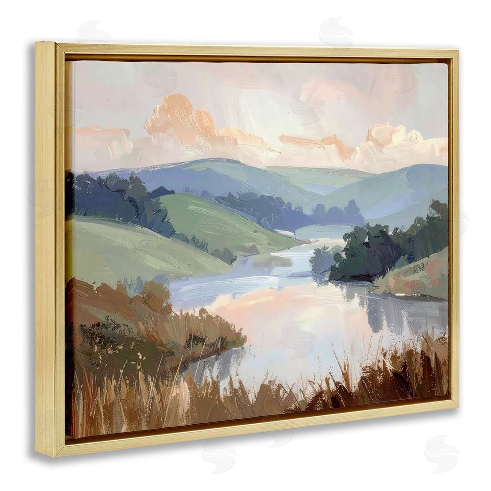 Alonza Saunders Muted Distant Mountains Gold Floating Frame Canvas Wall Art Print