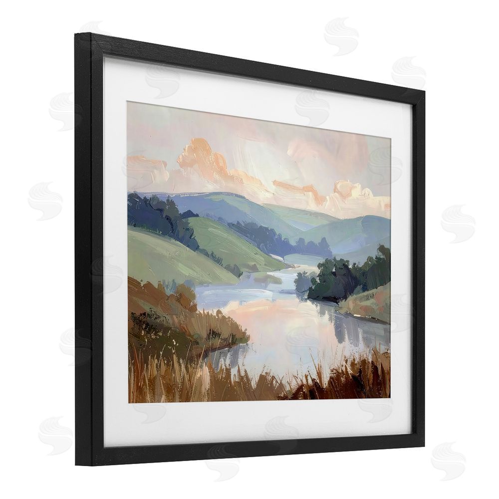 Alonza Saunders Muted Distant Mountains Black Framed Print Under Glass Wall Art