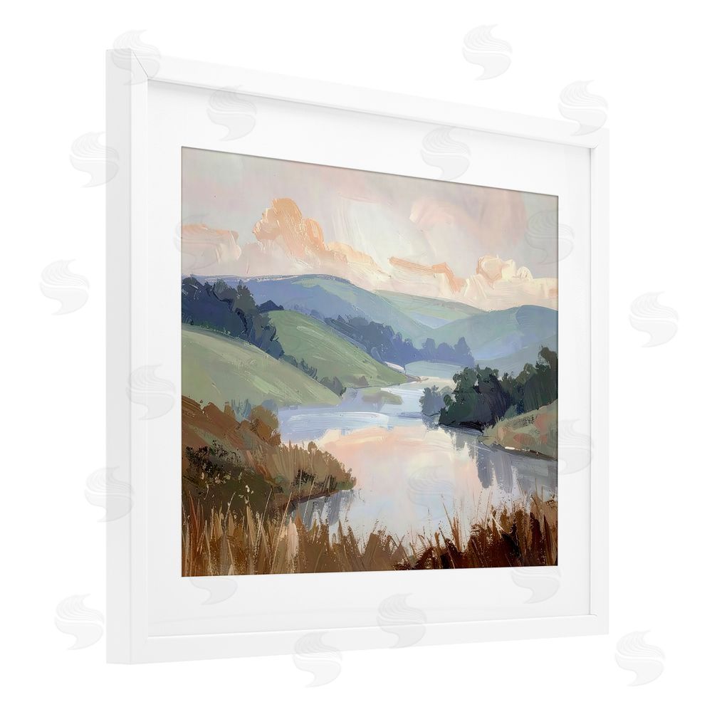 Alonza Saunders Muted Distant Mountains White Framed Print Under Glass Wall Art