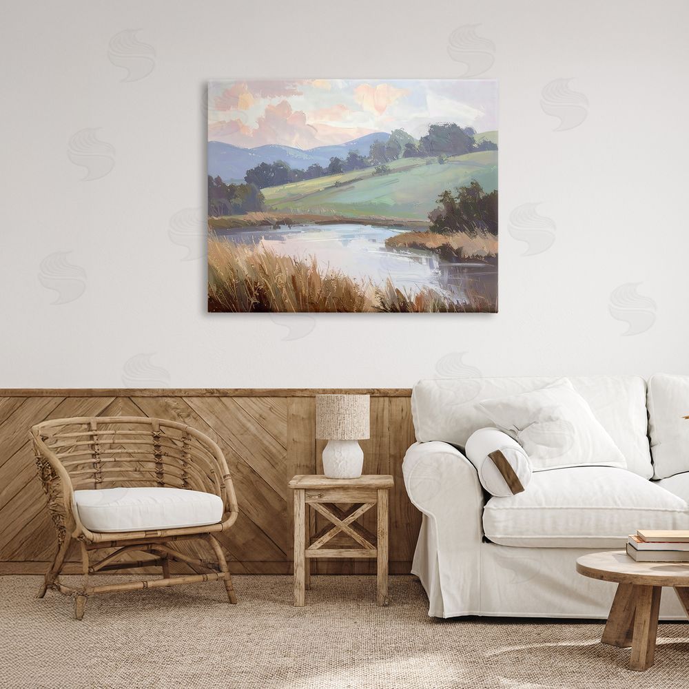 Alonza Saunders Subtle Distant Mountains Stretched Canvas Wall Art in Room