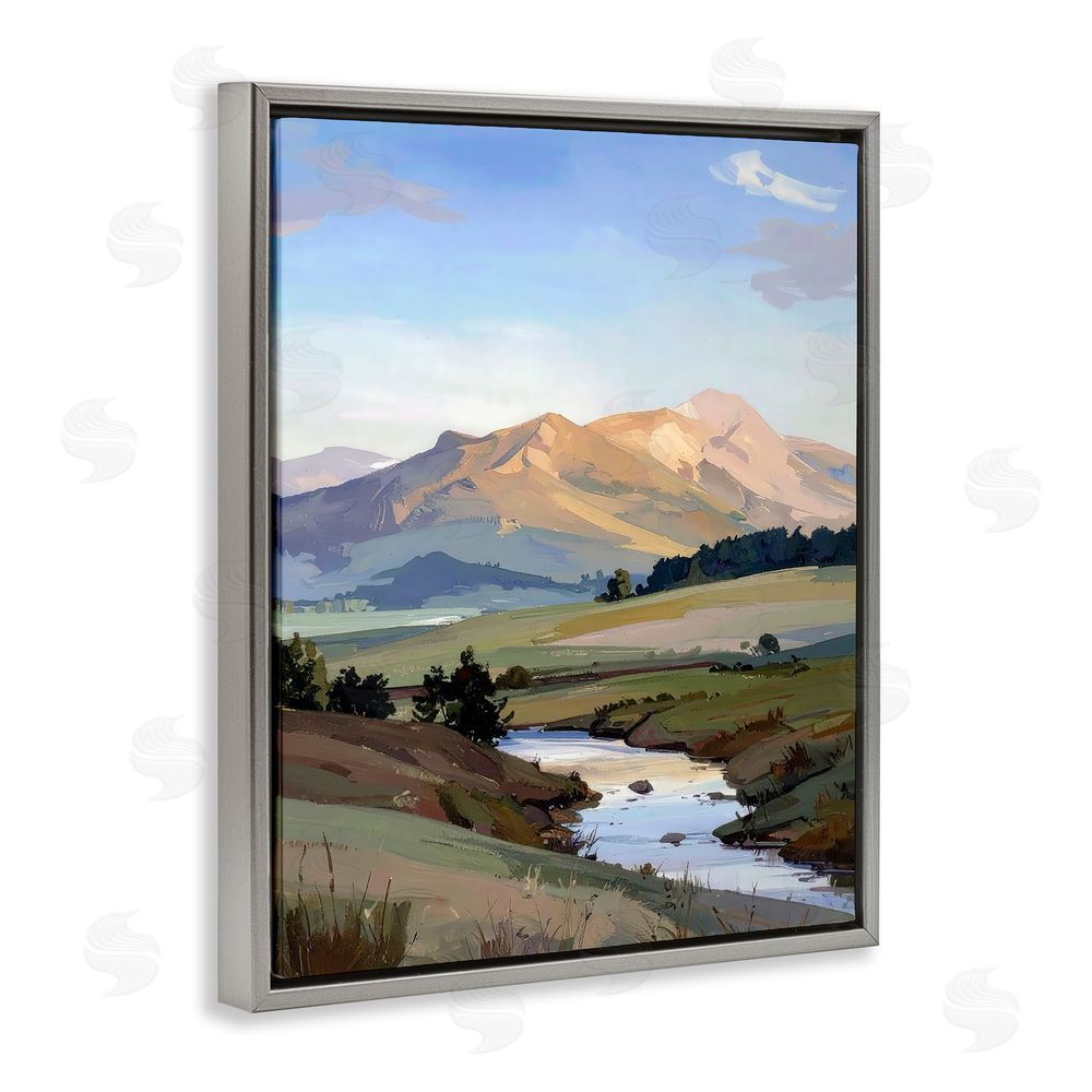 Alonza Saunders Across The Valley River Gray Floating Frame Canvas Wall Art Print