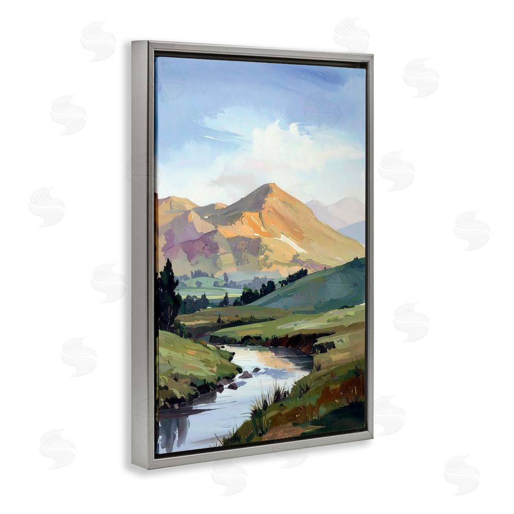 Alonza Saunders Across The Valley Gray Floating Frame Canvas Wall Art Print