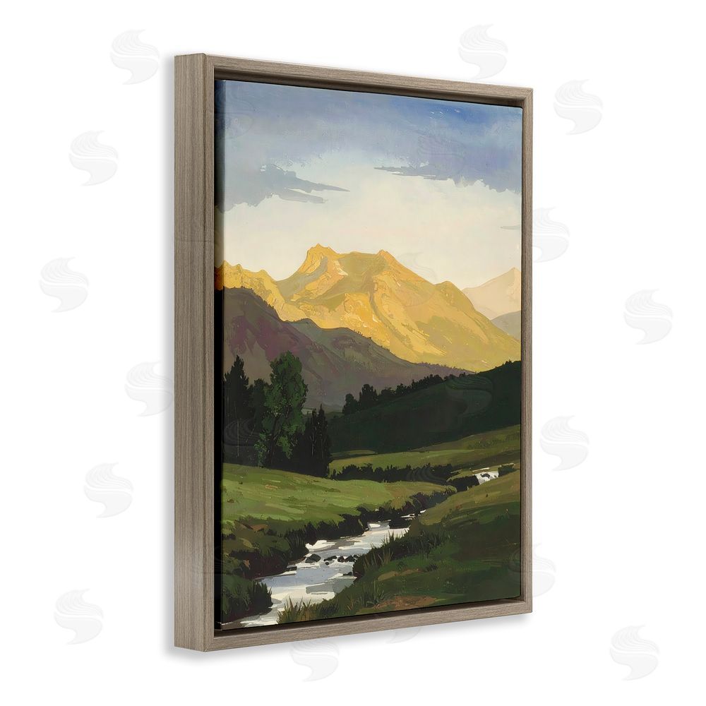 Alonza Saunders Mountain Across The Valley Brown Floating Frame Canvas Wall Art Print
