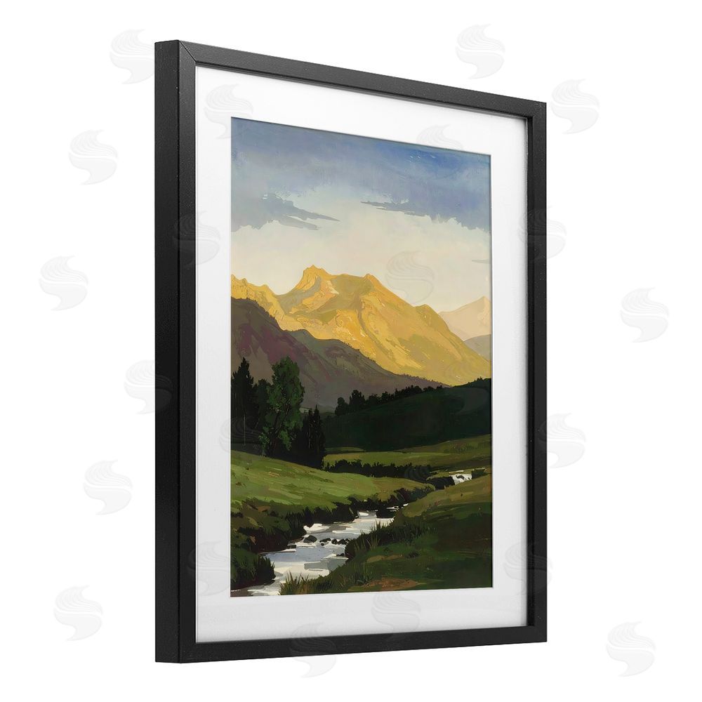 Alonza Saunders Mountain Across The Valley Black Framed Print Under Glass Wall Art