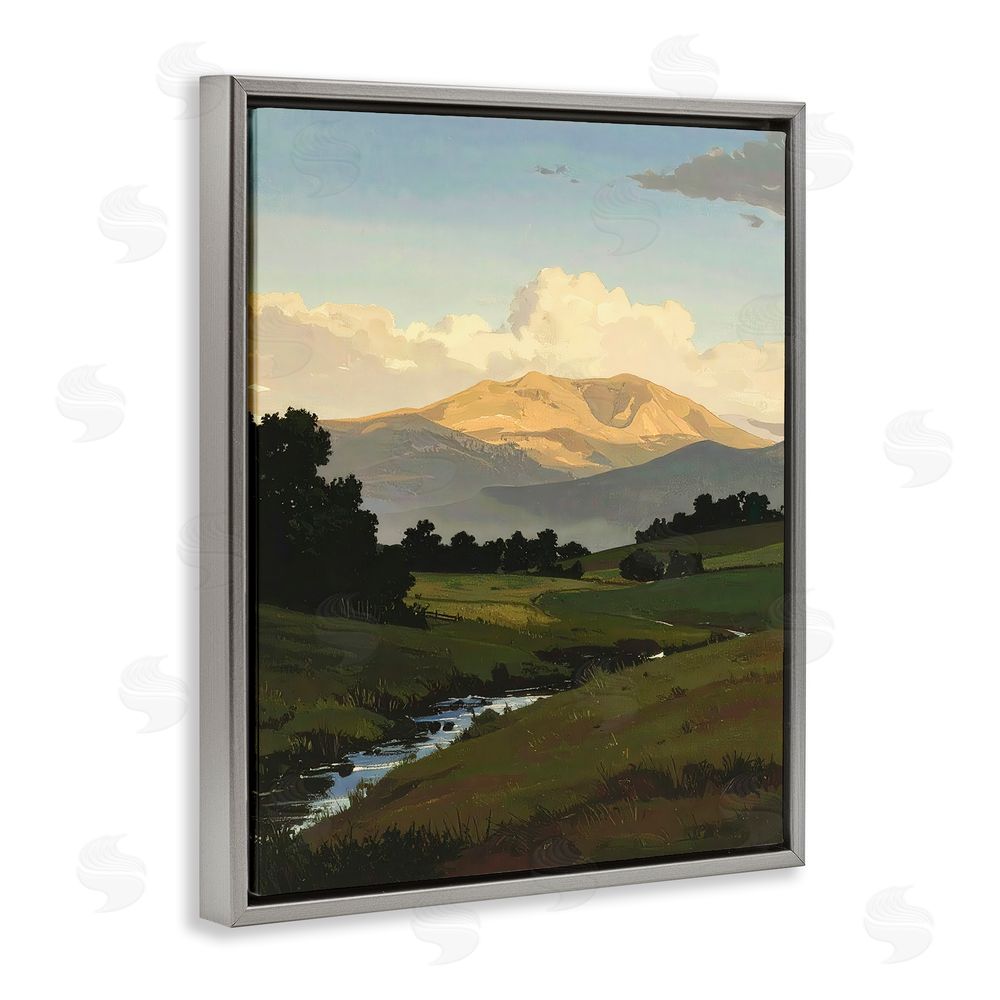 Alonza Saunders Across The Valley Nature Gray Floating Frame Canvas Wall Art Print