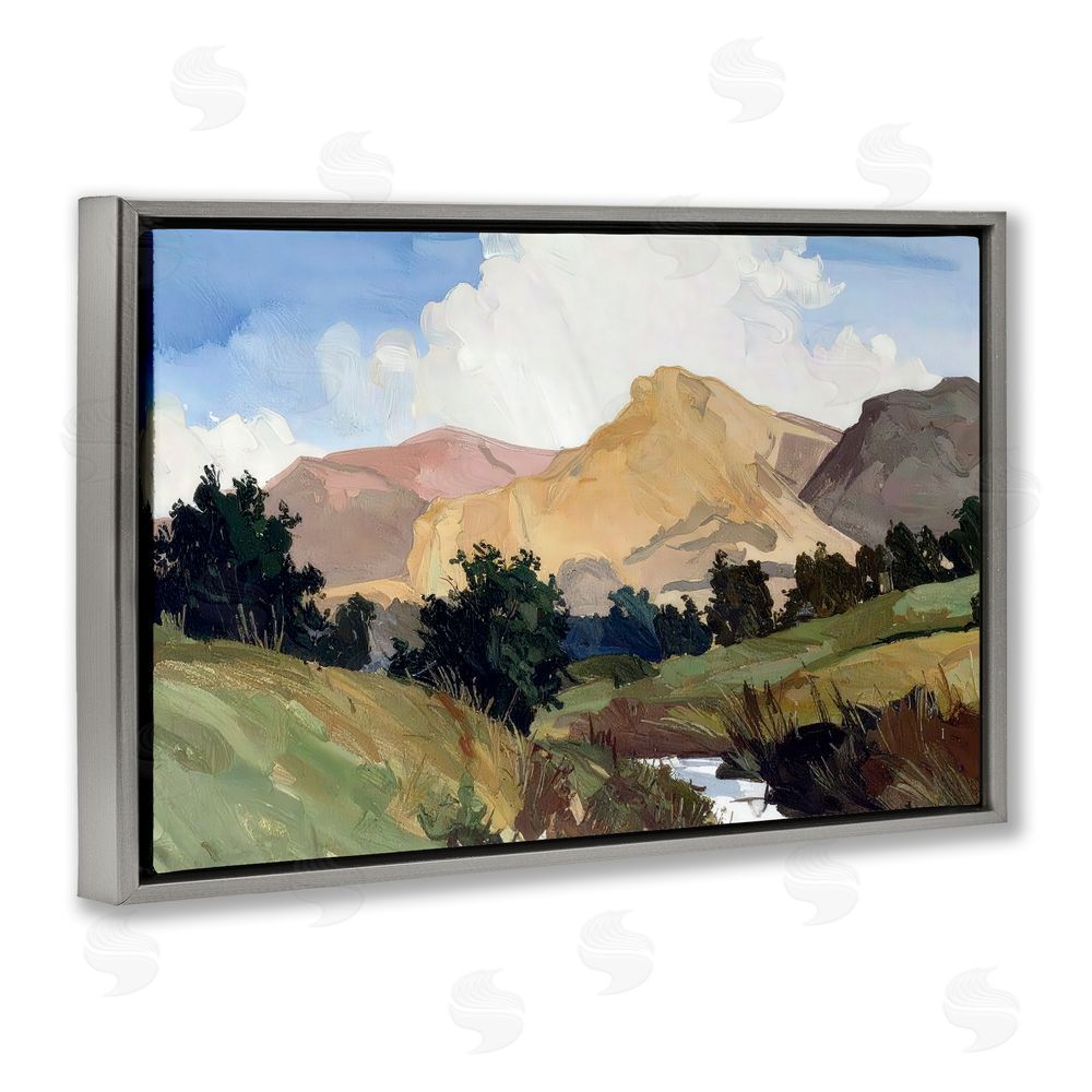 Alonza Saunders River Mountain Divide Gray Floating Frame Canvas Wall Art Print