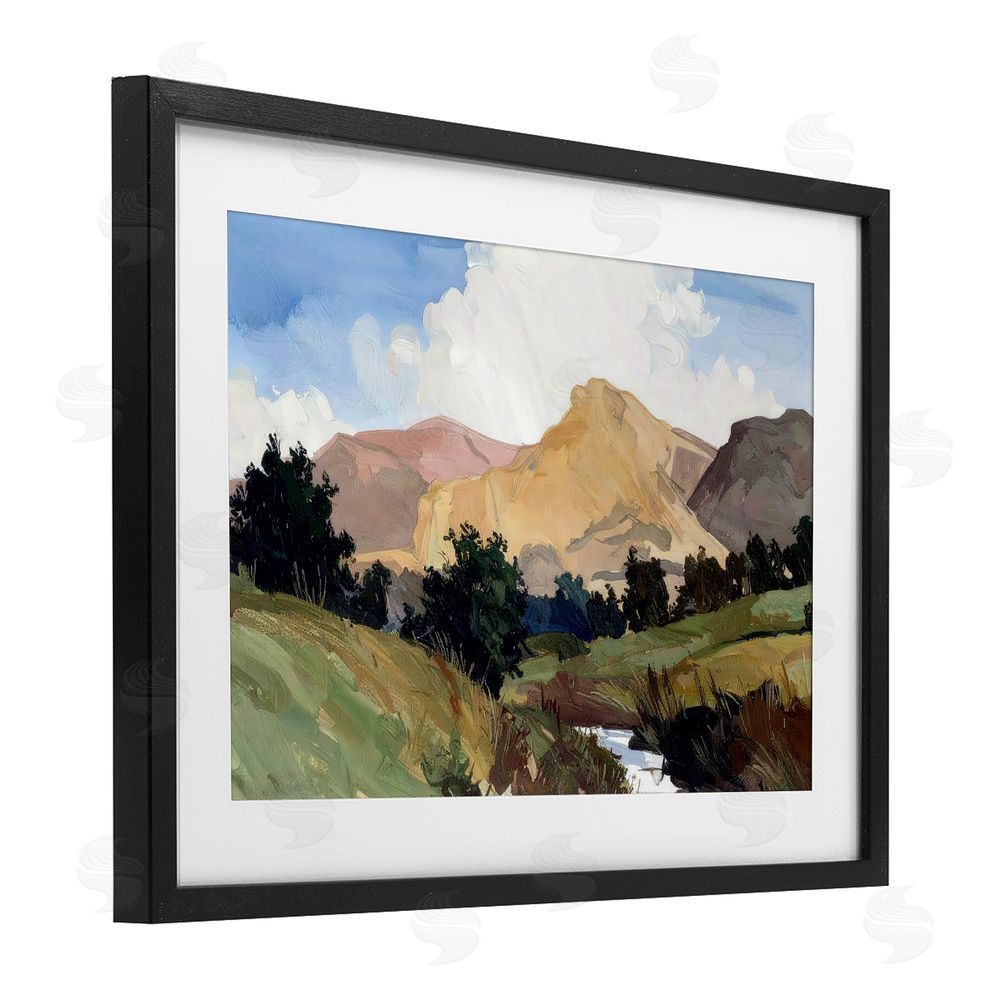 Alonza Saunders River Mountain Divide Black Framed Print Under Glass Wall Art