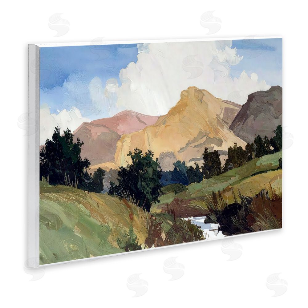 Alonza Saunders River Mountain Divide Wooden Wall Plaque Art Print