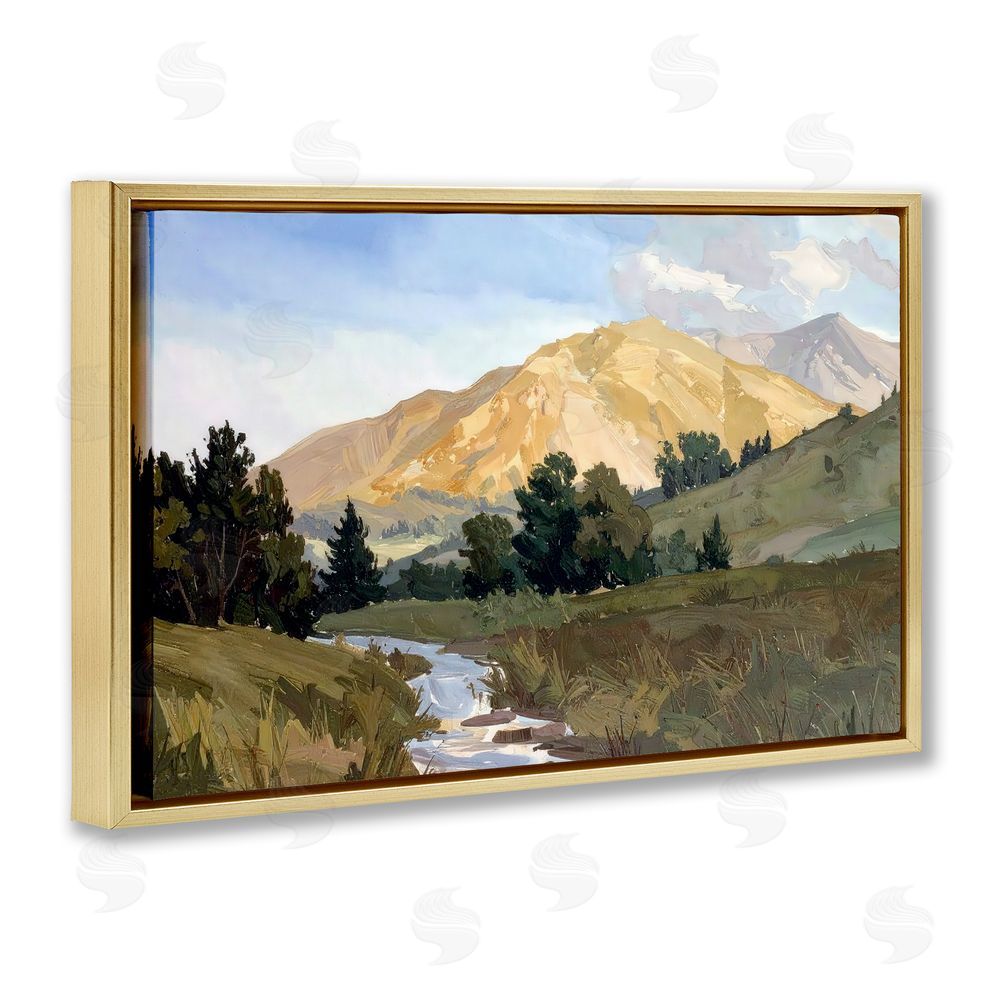 Alonza Saunders Mountain Divide Valley Gold Floating Frame Canvas Wall Art Print
