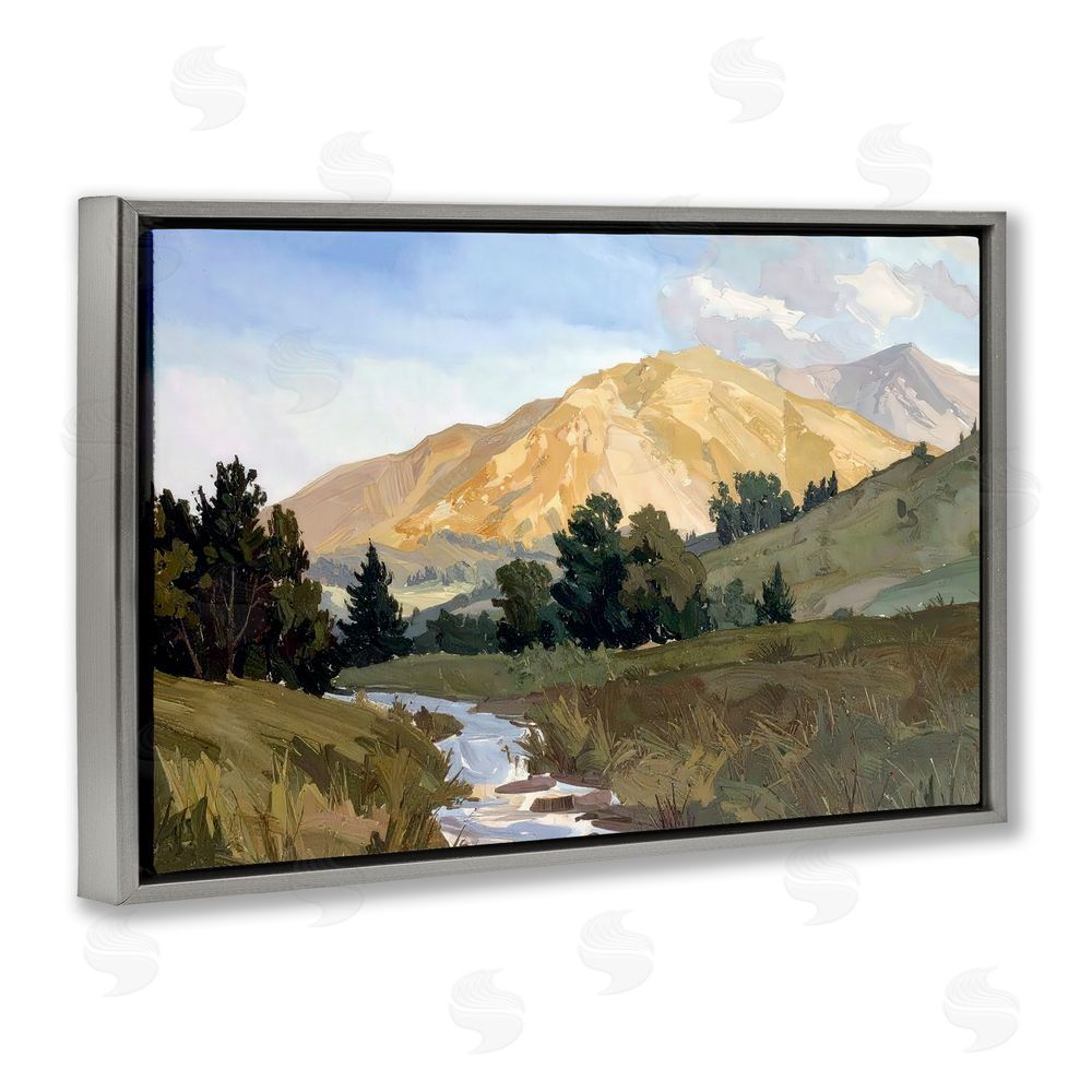 Alonza Saunders Mountain Divide Valley Gray Floating Frame Canvas Wall Art Print