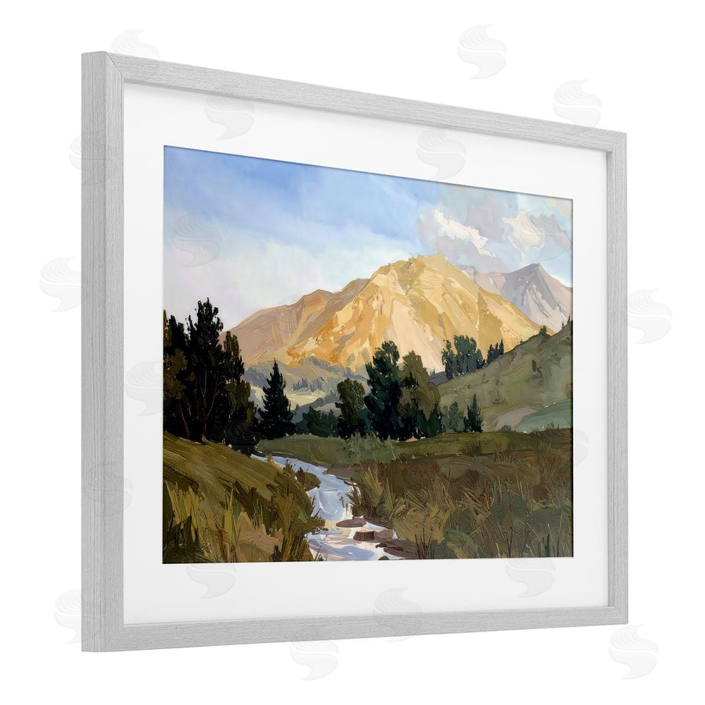Alonza Saunders Mountain Divide Valley Gray Framed Print Under Glass Wall Art