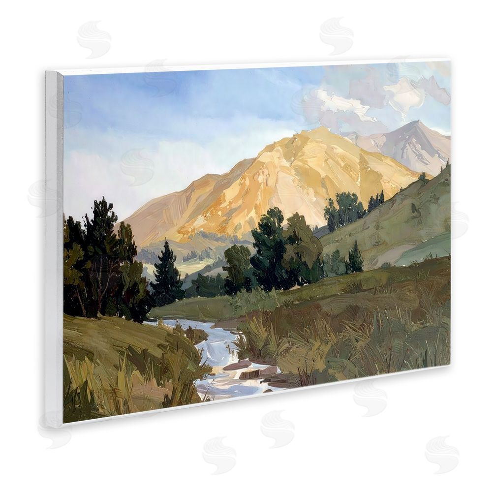 Alonza Saunders Mountain Divide Valley Wooden Wall Plaque Art Print