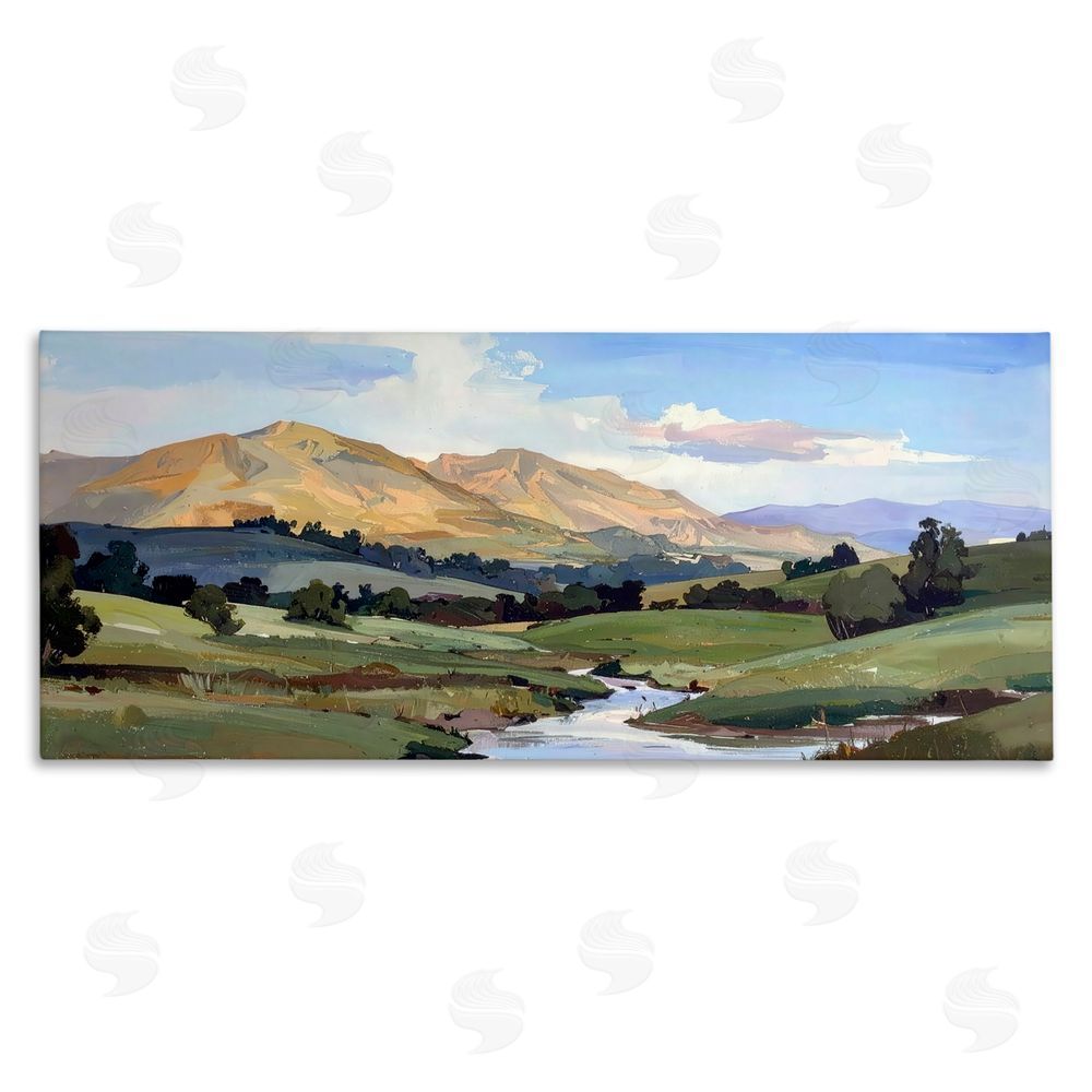 Alonza Saunders Winding River Across Valley Stretched Canvas Wall Art Print