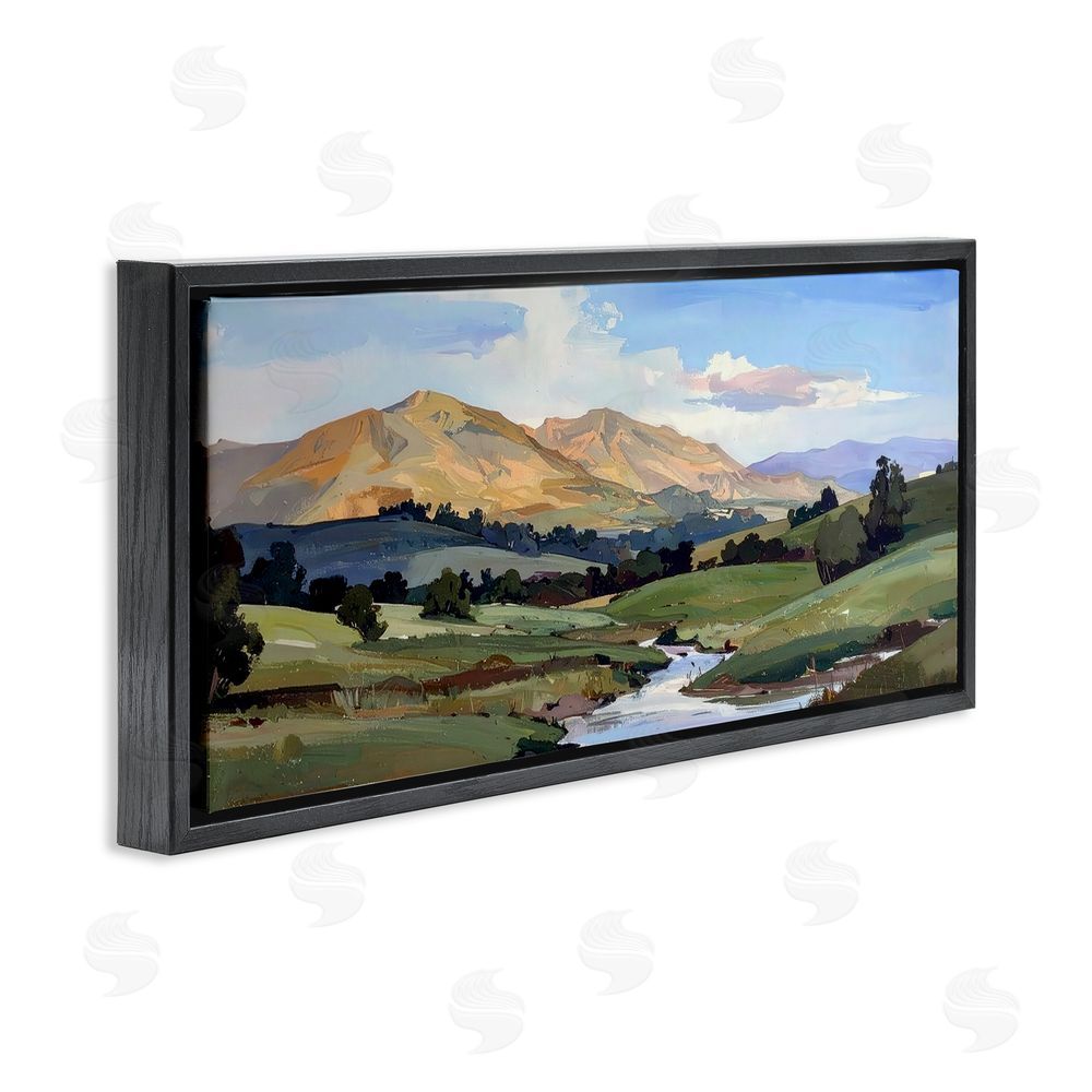 Alonza Saunders Winding River Across Valley Black Floating Frame Canvas Wall Art Print