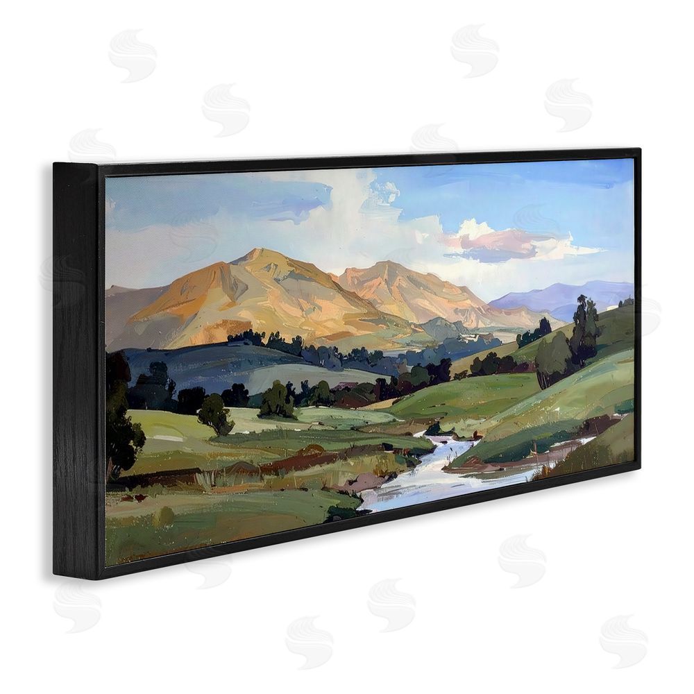 Alonza Saunders Winding River Across Valley Black Framed Giclee Wall Art Print