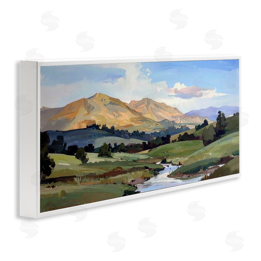 Alonza Saunders Winding River Across Valley White Framed Giclee Wall Art Print