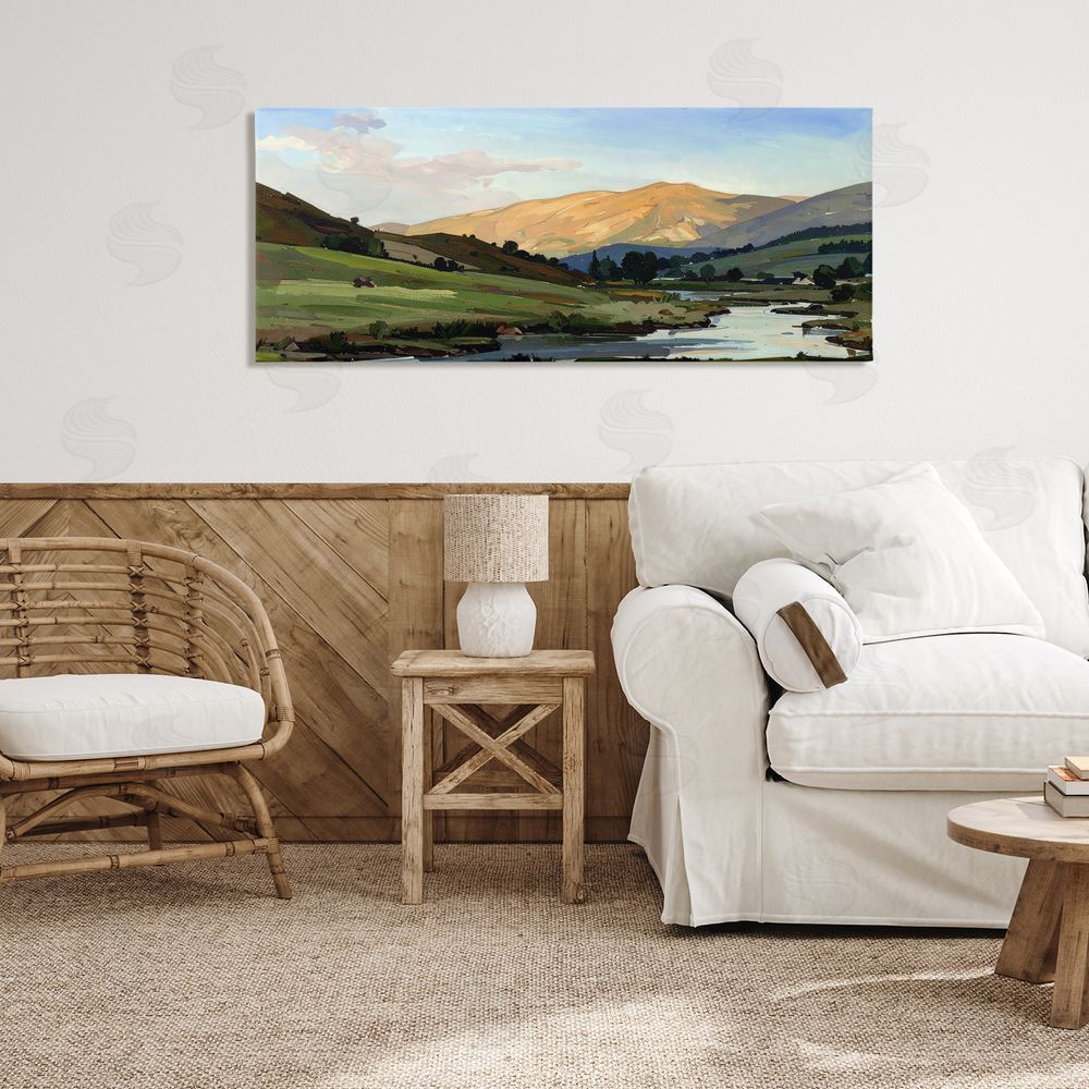 Alonza Saunders Across The Valley Landscape Stretched Canvas Wall Art in Room