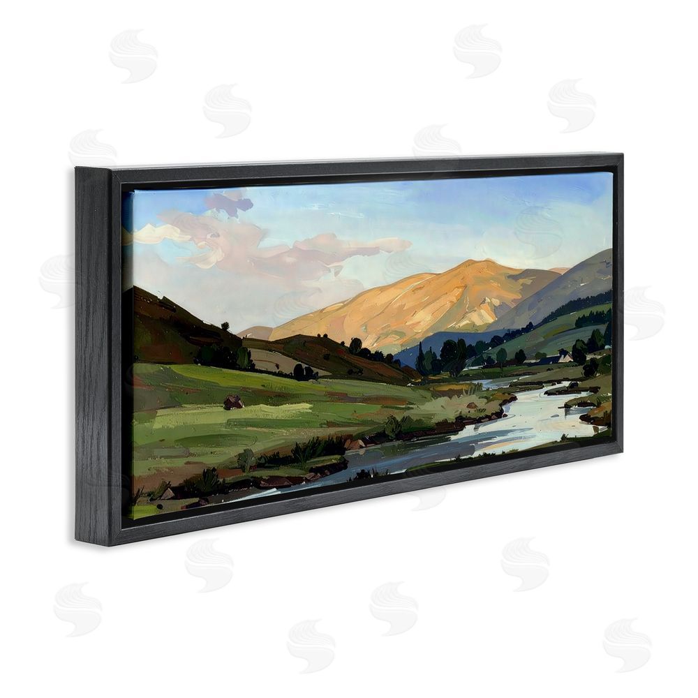Alonza Saunders Across The Valley Landscape Black Floating Frame Canvas Wall Art Print