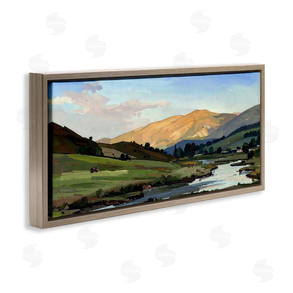 Alonza Saunders Across The Valley Landscape Brown Floating Frame Canvas Wall Art Print