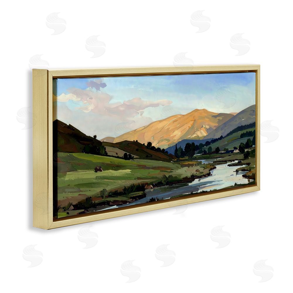 Alonza Saunders Across The Valley Landscape Gold Floating Frame Canvas Wall Art Print