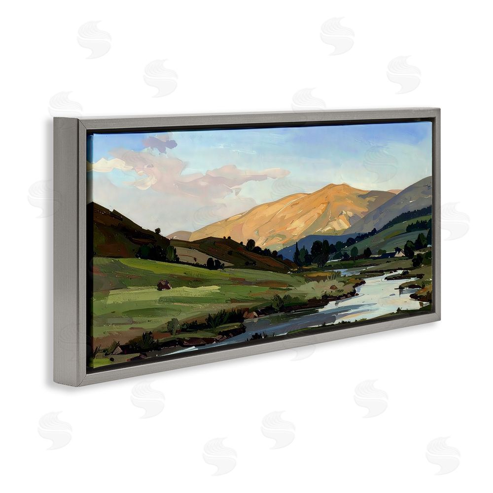 Alonza Saunders Across The Valley Landscape Gray Floating Frame Canvas Wall Art Print