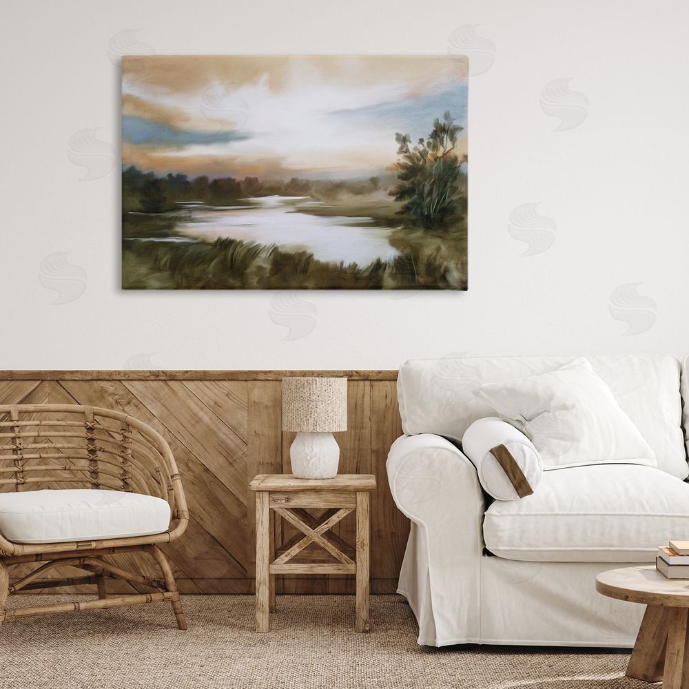 Kim Allen Sunset Pond Countryside Stretched Canvas Wall Art in Room