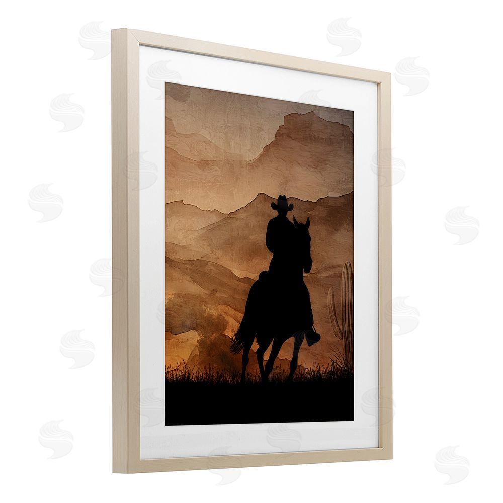 Kim Allen Cowboy's Sunset Ride Brown Framed Print Under Glass Wall Art