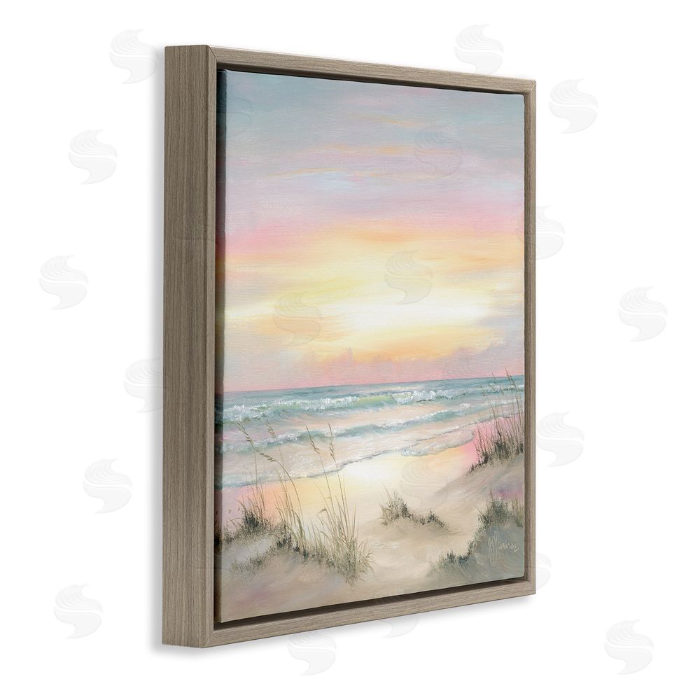 Georgia Janisse Pastel Calm Morning Beach Brown Floating Frame Canvas Wall Art Print
