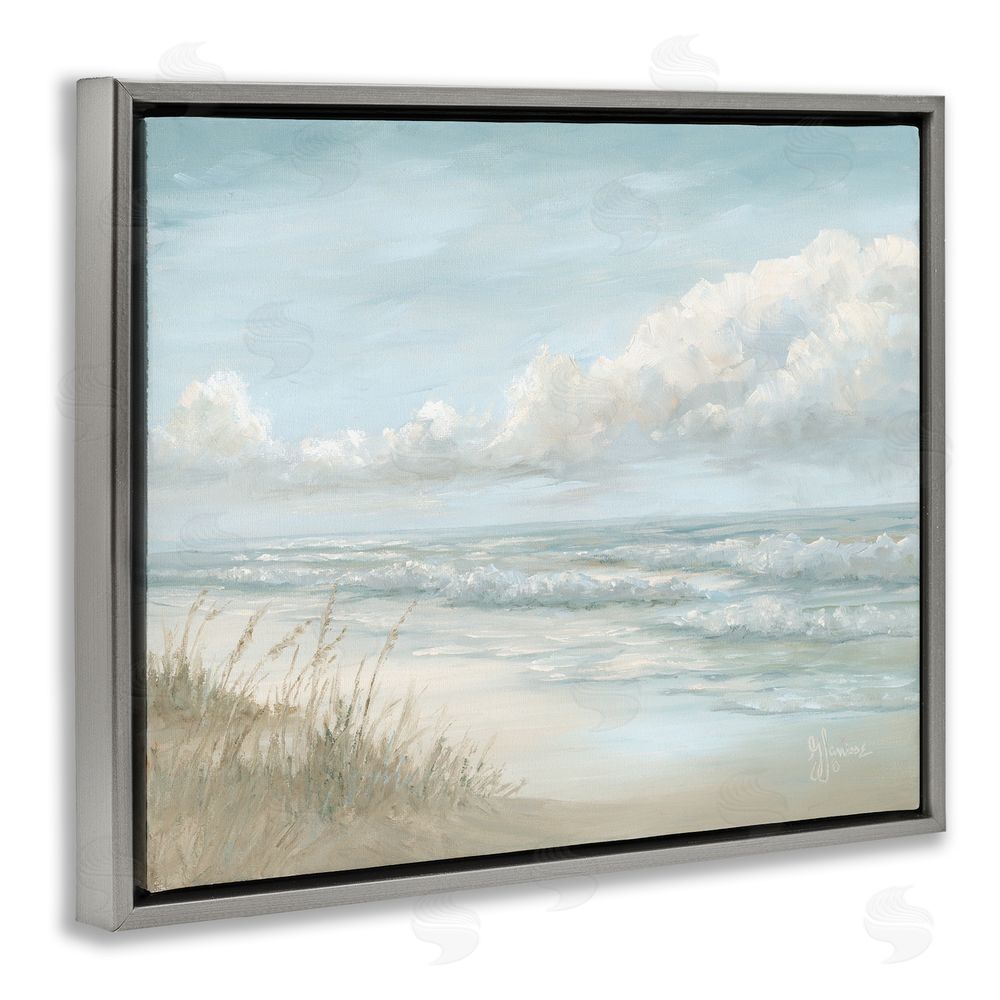 Georgia Janisse Stormy Surf Beach View Gray Floating Frame Canvas Wall Art Print