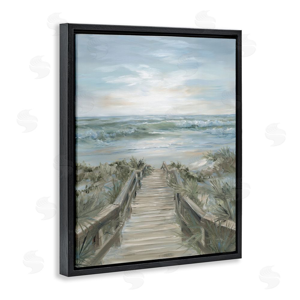 Georgia Janisse Wooded Pathway To Shoreline Black Floating Frame Canvas Wall Art Print