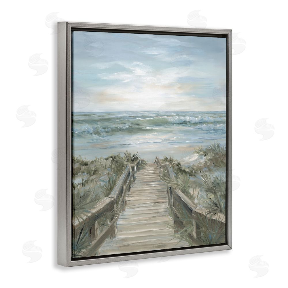 Georgia Janisse Wooded Pathway To Shoreline Gray Floating Frame Canvas Wall Art Print