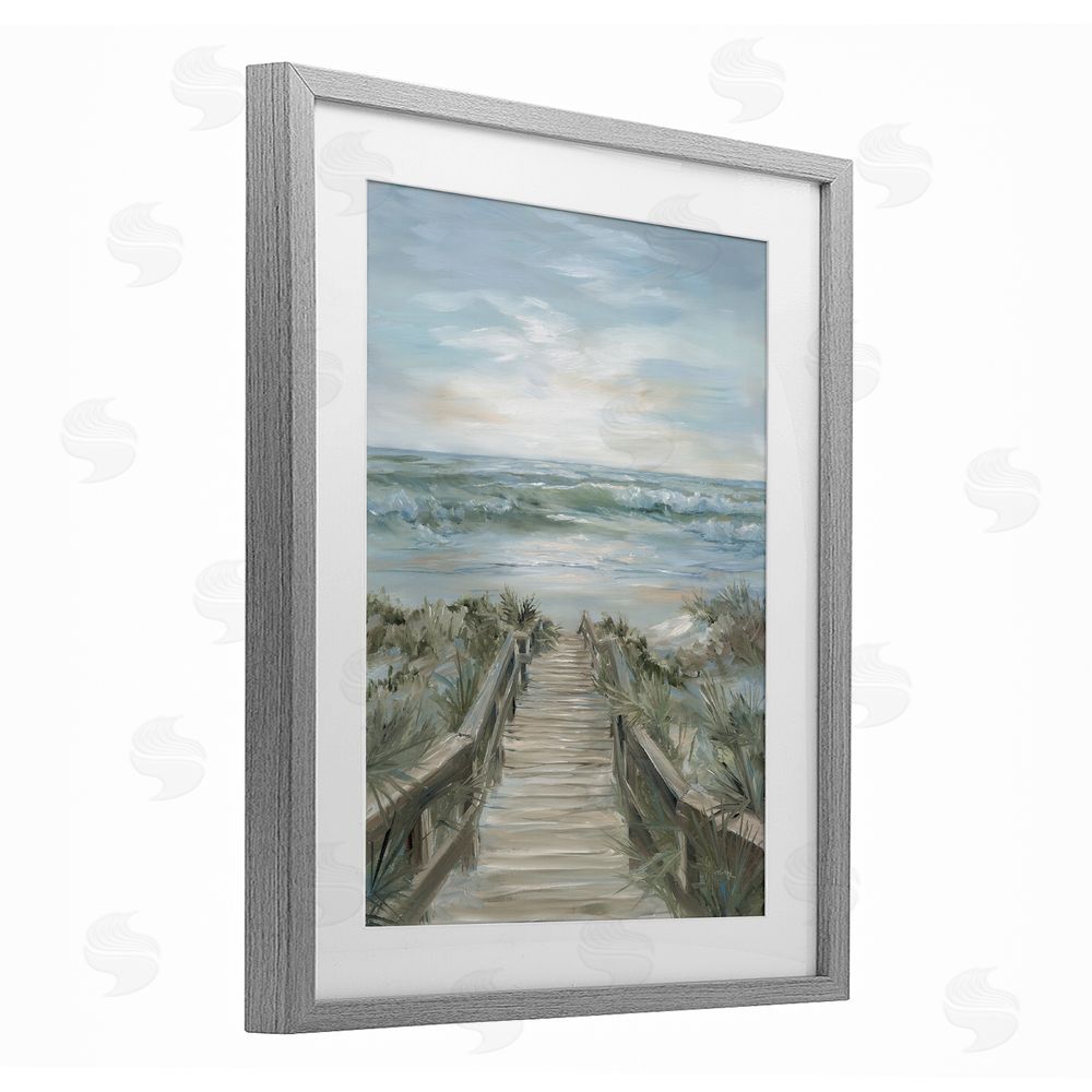 Georgia Janisse Wooded Pathway To Shoreline Gray Framed Print Under Glass Wall Art