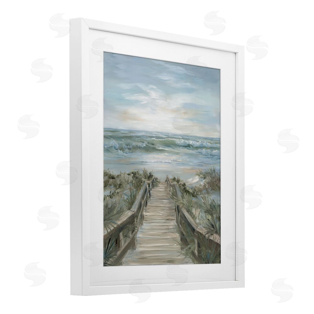 Georgia Janisse Wooded Pathway To Shoreline White Framed Print Under Glass Wall Art