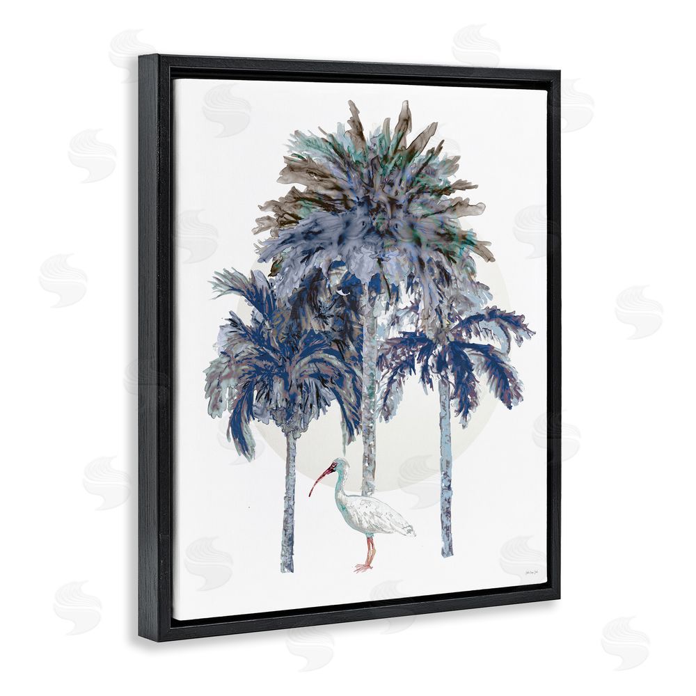 Stellar Design Studio Tropical Palm Trio & Ibis Black Floating Frame Canvas Wall Art Print