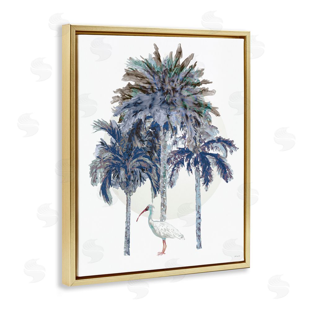 Stellar Design Studio Tropical Palm Trio & Ibis Gold Floating Frame Canvas Wall Art Print