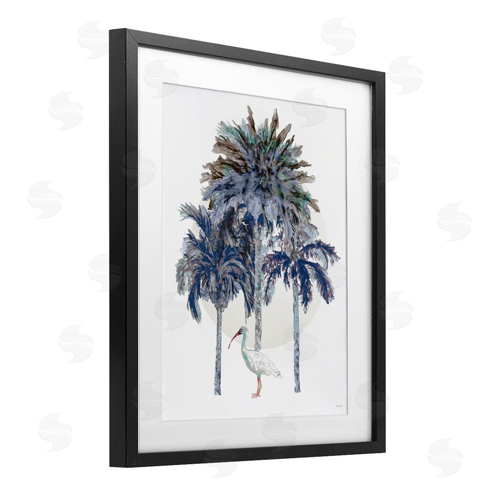 Stellar Design Studio Tropical Palm Trio & Ibis Black Framed Print Under Glass Wall Art