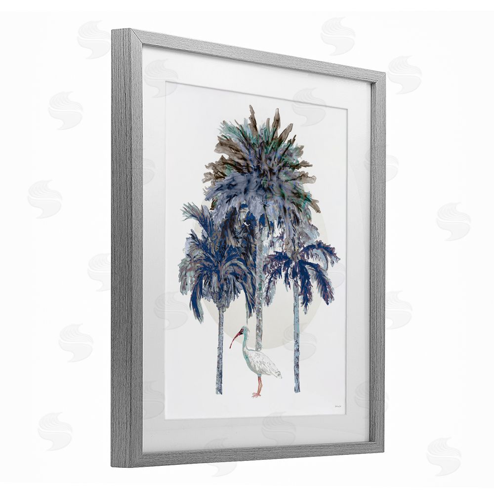 Stellar Design Studio Tropical Palm Trio & Ibis Gray Framed Print Under Glass Wall Art