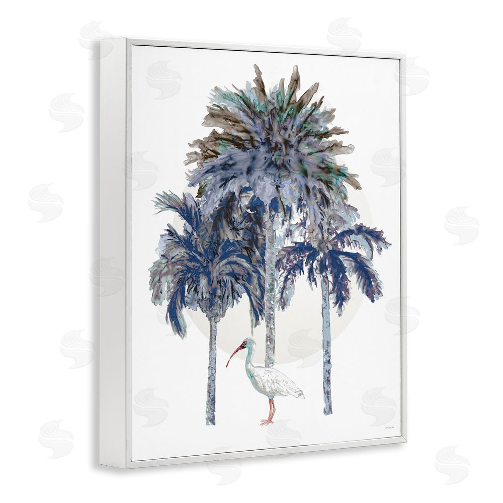 Stellar Design Studio Tropical Palm Trio & Ibis White Framed Giclee Wall Art Print