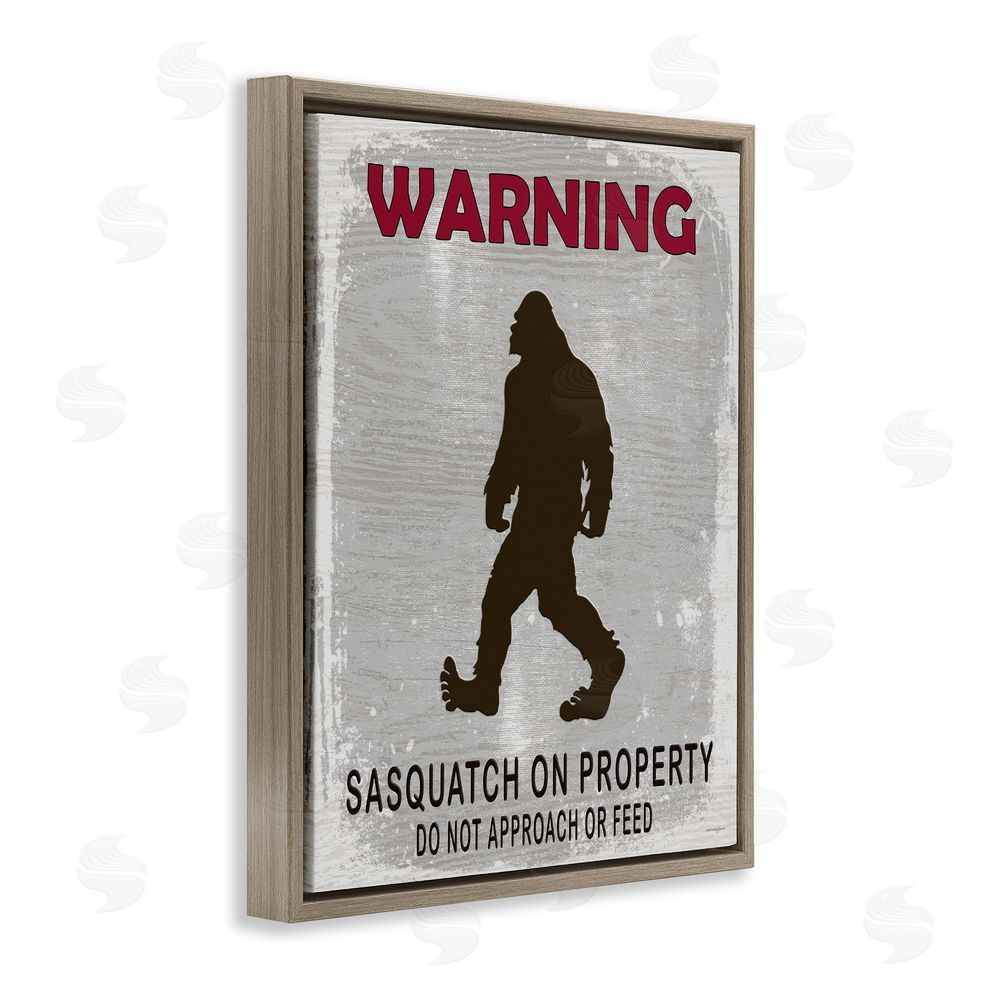 Seven Trees Design Sasquatch On Property Warning Brown Floating Frame Canvas Wall Art Print