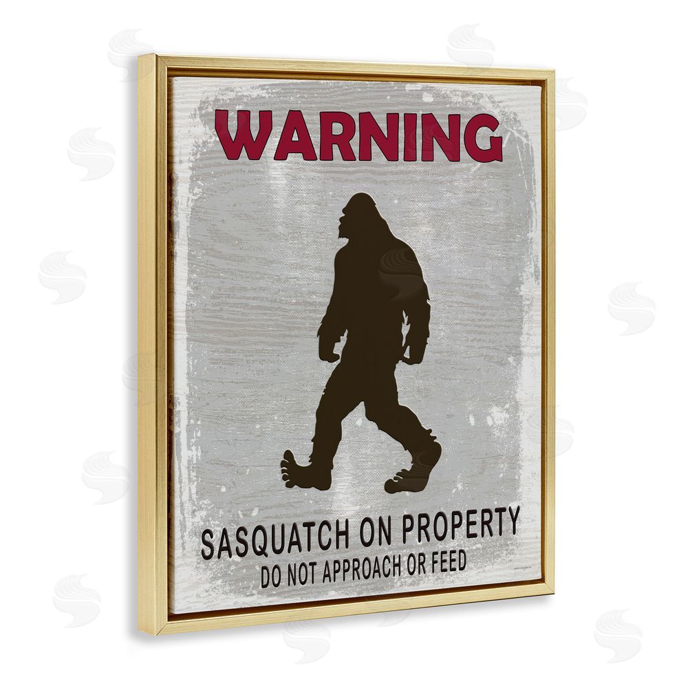 Seven Trees Design Sasquatch On Property Warning Gold Floating Frame Canvas Wall Art Print