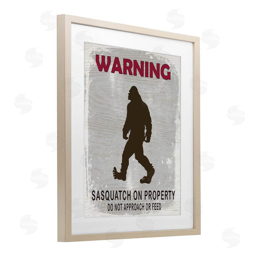 Seven Trees Design Sasquatch On Property Warning Brown Framed Print Under Glass Wall Art