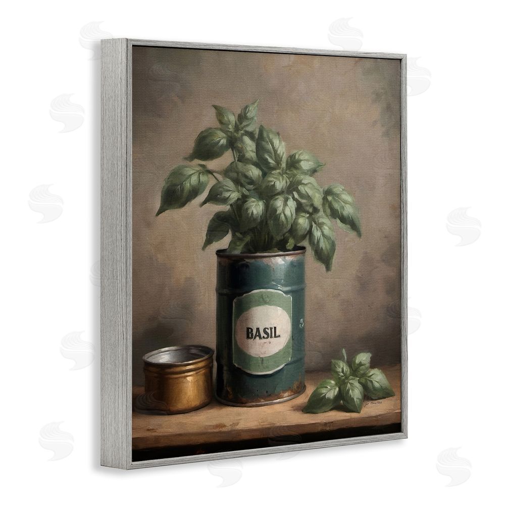 Jo Moulton Basil Bloom in Vintage Tin Gray Framed Giclee Wall Art Print