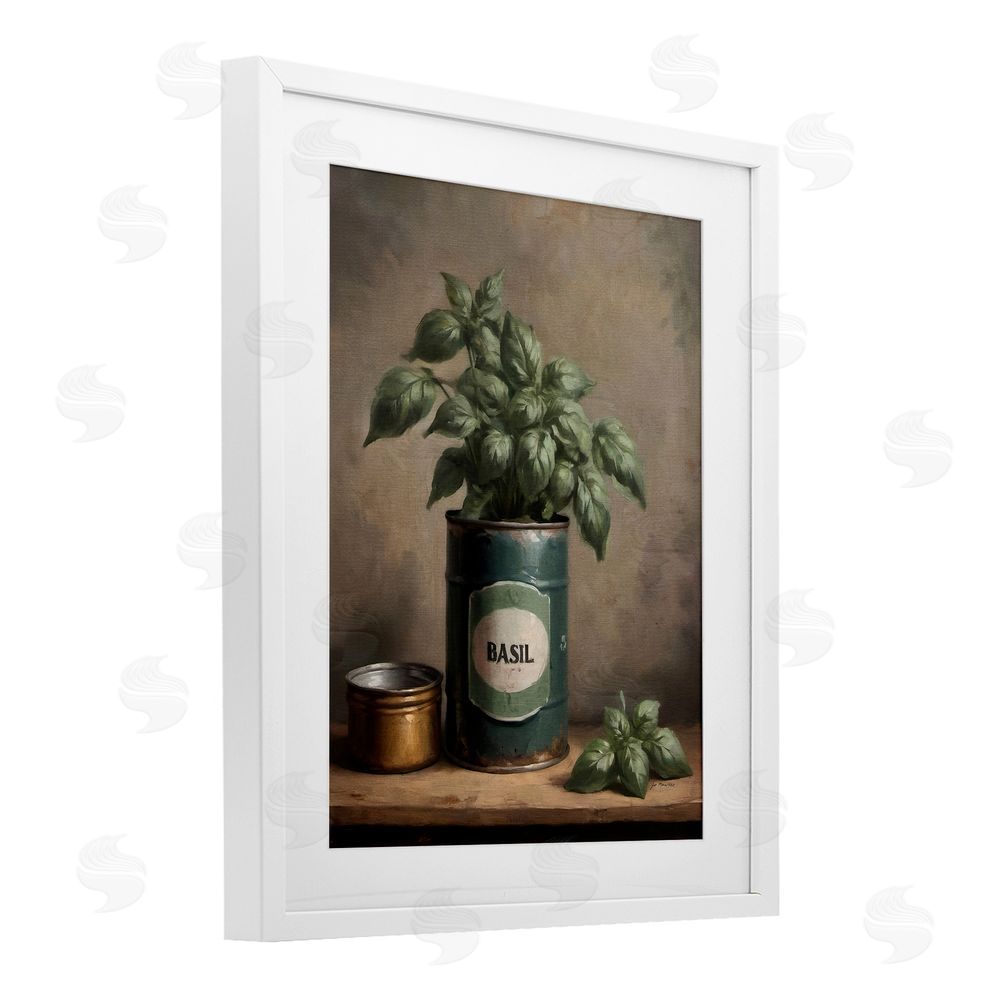 Jo Moulton Basil Bloom in Vintage Tin White Framed Print Under Glass Wall Art