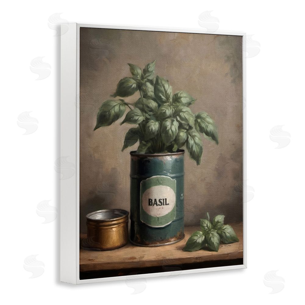 Jo Moulton Basil Bloom in Vintage Tin White Framed Giclee Wall Art Print